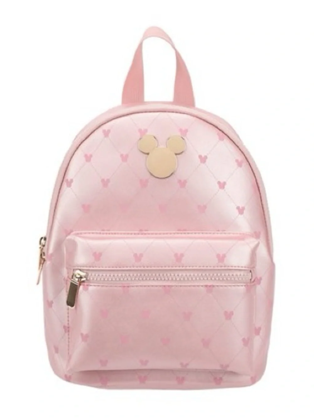 Disney Bioworld Pink Mickey Mouse Print with Gold Metal Badge Mini Backpack